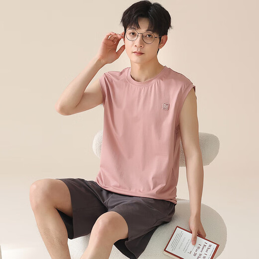 浪莎莫代尔睡衣男背心夏季薄款青年大码休闲家居服可外穿2件短裤套装 12023 L 建议95-120斤 均b