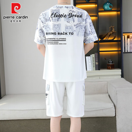 
Pier Cardin 2025 summer new short-sleeved suit men's teenagers versatile shorts casual sports two-piece set gradient color men's clothing 6187 blue M