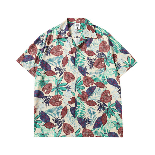 Fhhuabd thai-Stil Vintage Kubanischer Kragen kurzärmelig Blumenhemd Männer und Frauen Lose Paar Hawaiian Style Ice Seide Kurzärärmeleide 831 2xl