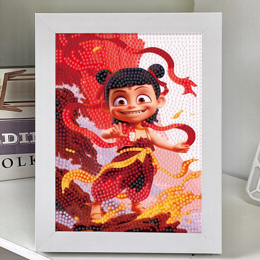 
Nezha: The Devil Child's Sea Diamond Sticker Children's Handmade Diy Material Pack Diamond Paste Ao Bing 7371 Wooden Frame + Tools + Color Box