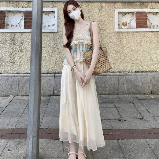 Fox.g Vestido de falda para suspender para mujer Cabina de verano para mujeres 2025 nuevo traje de vestimenta francesa Vestida + cárdigan + falda [set de tres piezas] de una talla [recomendado 120 Jin [Jin iguala 0.5 kg]]]