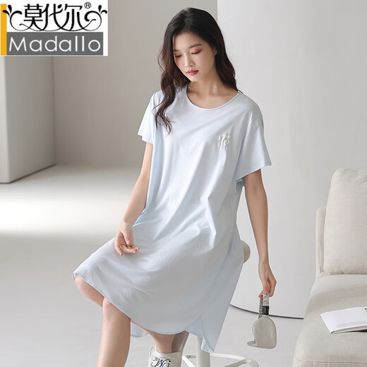 莫代尔2025新款莱赛尔棉女士睡衣女带胸垫圆领舒适柔软休闲可外穿连衣裙 HC-C-25L701女百合绿带胸垫 L