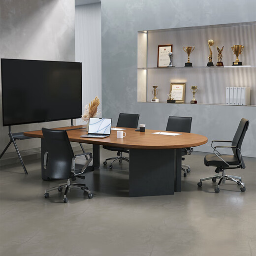 Huisheng solid wood small conference table and chair combination 6-seater simple modern conference room reception negotiation table light luxury high-end round head negotiation conference table 200*100*75*5cm