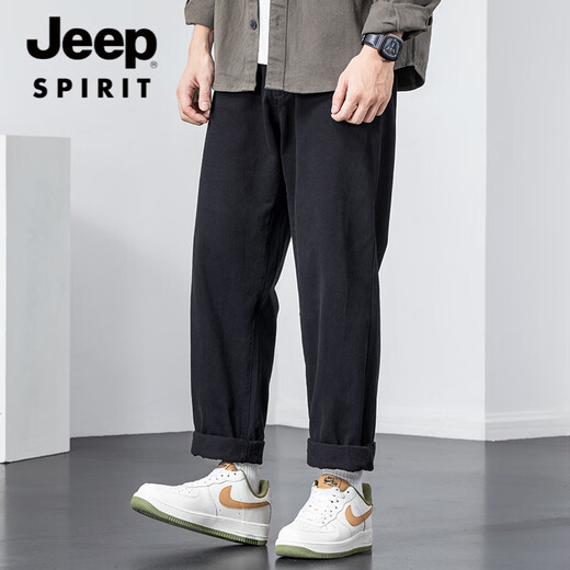 JEEP SPIRIT吉普休闲裤男士宽松潮牌秋冬新款工装长裤纯棉美式直筒裤春秋男裤 JEEPL1098-军绿 M 适合100-125斤