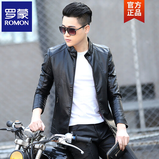 ROMON Haining Men's Leather Jacket with Velvet Korean Style Youth Motorcycle Handsome Men's Genuine Leather Imitation Sheepskin Jacket Trendy Jacket Black Velvet M