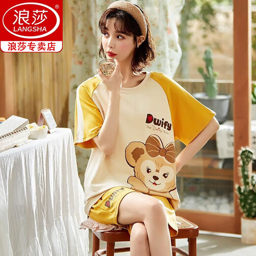浪莎冰丝睡衣女夏季短袖2025年新款韩版可爱夏天薄款可外穿家居服套装 6630# XL 【推荐110-125斤】