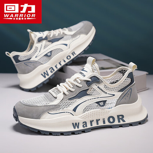 回力（Warrior）运动鞋透气网面休闲鞋男跑步老爹鞋L759N 米灰蓝 41