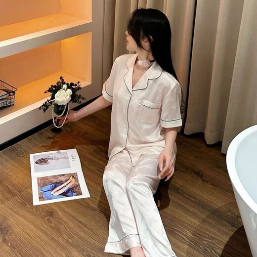 莫代尔气质ins淑女风夏季冰丝睡衣女款短袖长裤纹理感蝴蝶高级感家居服 套YFY9905【面料】 M (建议80-100斤)