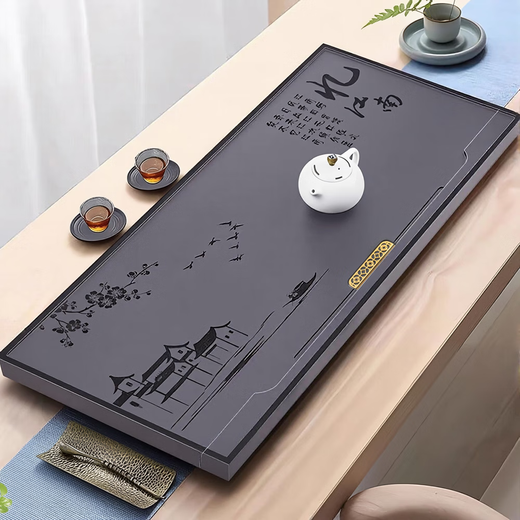 Whole piece of black gold stone tea tray for home simple stone large and small black gold stone tea tray customized tea sea A material 80*37 Jiangnan-free 7-piece set