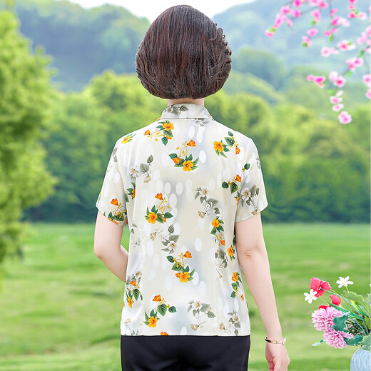 芳嫔有领子的女上衣t恤短袖装夏季高档衬衣时尚印花轻士翻领花色冰丝 6623红色 XL90-105斤 均码