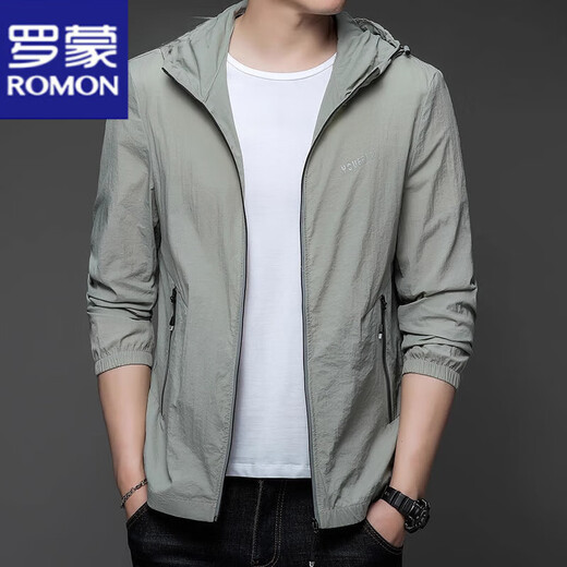罗蒙（ROMON）防晒衣男2025夏季新款轻薄UPF50+防紫外线速干透气钓鱼服冰丝外套 gam-N9928连帽防晒服浅绿色 2XL 185 (体重156-175斤)