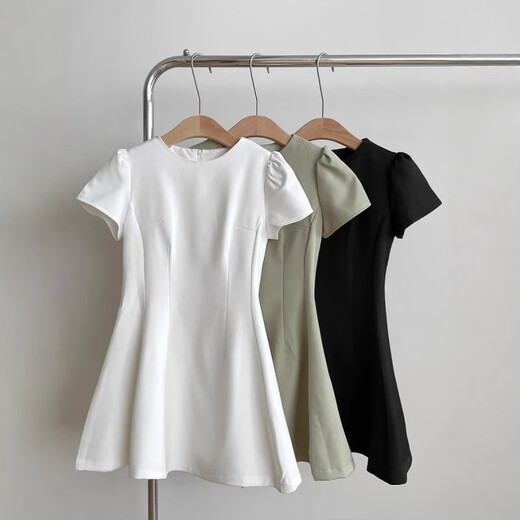 
ZIPJBX short-sleeved dress with small fragrance style waist-hugging and slimming A-line skirt-feeling temperament women's clothing Black #1283 2XL