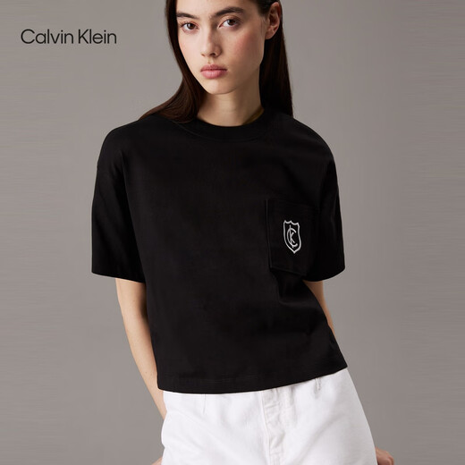 Calvin KleinJeans25春夏新款女士休闲ck徽章盾牌刺绣纯棉短袖T恤47B847G