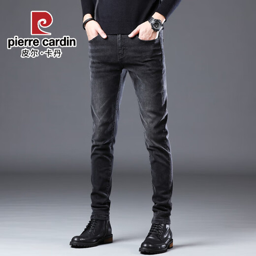 Pier Cardin 2025 Spring Black Jeans Men's Slim Foot Pants Мужские высококачественные брюки с высоким уровнем растяжения весны и осенью нового стиля QQN-1048-Black 30