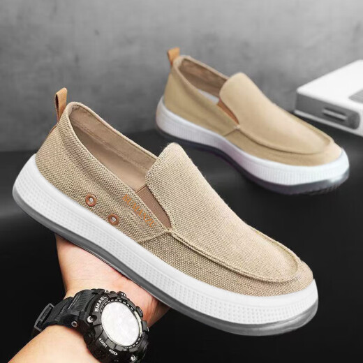 Zapatos de lona zapatos para hombres primavera y verano transpirable zapatos perezosos de un pie suave sole casual viejos zapatos de tela beijing a mediados de 2 gris-xj 43