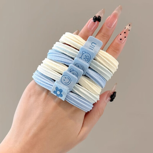 SAHANE SAHANE [Little Bear Style] Salt de mer Blue Blue Hagine de cheveux sans couture pour les femmes avec une queue de cheval haute et pas de corde à tête effondrée High Elastic Band Cair Cair Rope Salt System [10 pièces - Blue Label Bear]