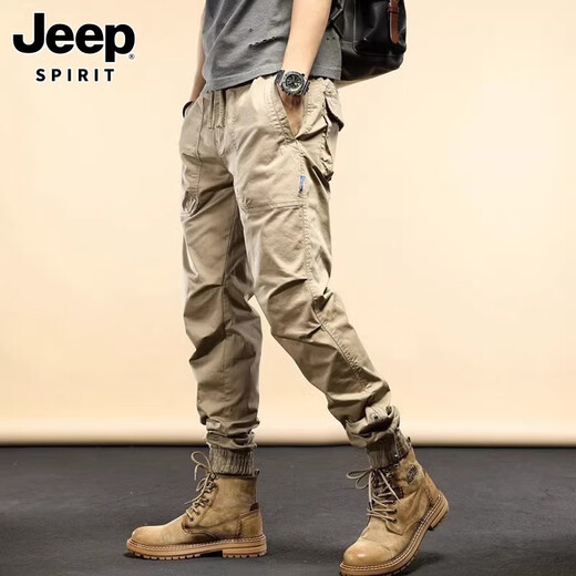 JEEP overalls spring and summer outdoor sports mountaineering assault pants multi-pocket elastic casual pants overalls 679 Khaki 28