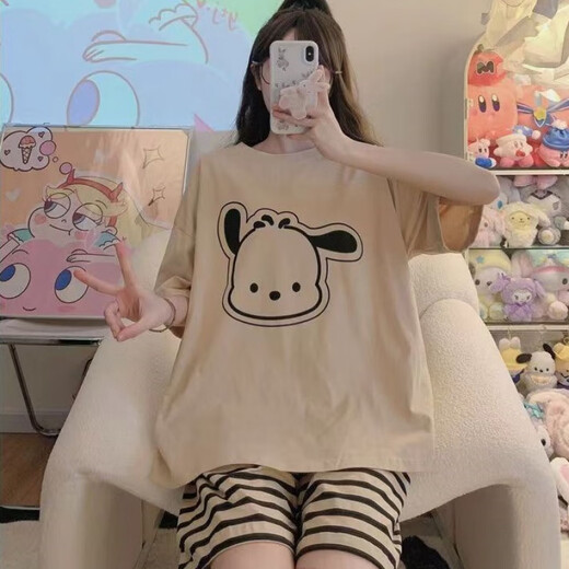 Jingpu Fei Pacha Hund Pyjamas für Frauen im Sommer koreanischer Stil Süßes Student Kurzarm Zwei-teiliger Set 2025 Guangzhou dreizehn Linien 679 Grüne Dinosaurier M [Vorgeschlagen 80-90jin [Jin gleich 0,5 kg]]]