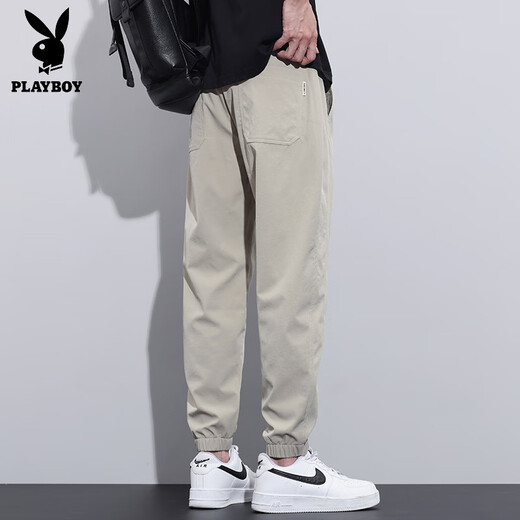 Playboy (Playboy) Ice Silk mince pantalon 2025 Été Nouveau-style Body Body Pantal Harem Pantalon Sports Loose Sleeper Pantalon Light Khaki M [Taille 27/28]
