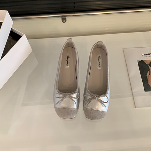 Yupinjia plano plano zapatos de noche gentiles franceses zapatos rojos pequeños zapatos solteros zapatos para mujeres suaves zapatos de ballet plateado primavera verano otoño plateado 37