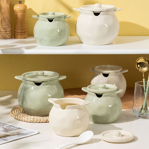 Lard jar home kitchen high temperature resistant seasoning jar with lid chili oil jar chili jar oil salt jar seasoning jar special price binaural milky white large size 1400ml