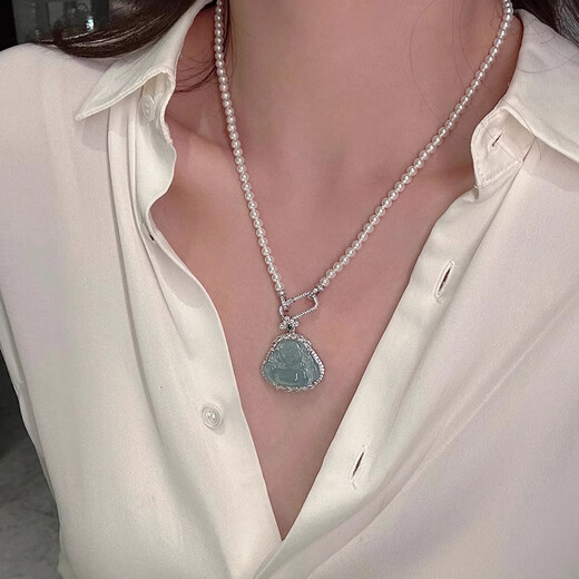 DR-FLVVS Pearl Pendant 18k Gold Plated Paperclip Buckle Necklace New Chinese Jadeite Pendant Silver Universal Chain