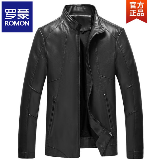ROMON Haining Men's Leather Jacket with Velvet Korean Style Youth Motorcycle Handsome Men's Genuine Leather Imitation Sheepskin Jacket Trendy Jacket Black Velvet M