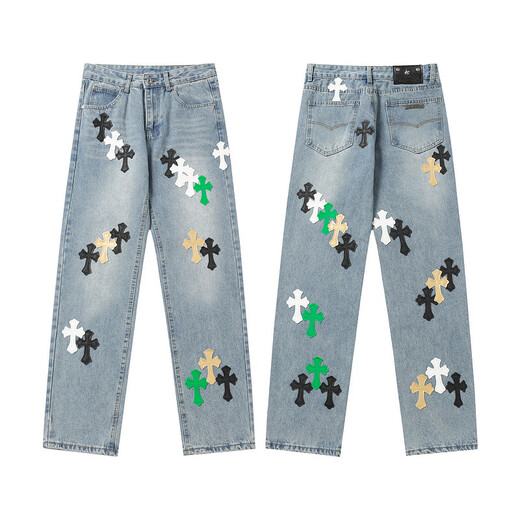Crome Heart New Croce Ch High Ordre Black Blanc Cross droits Old Heavy Industry Washing Jeans Pantalons Identique aux hommes et femmes 9923 28