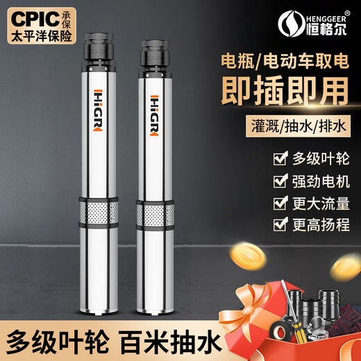 恒格尔【新品】直流深井潜水泵家用井水电瓶电动车24v4872高扬程水泵泵 48-60V通用-15米线 2寸 300W