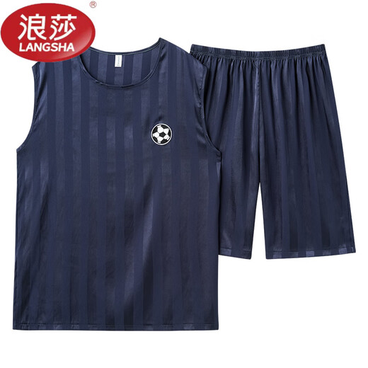 浪莎（LangSha）睡衣男款背心无袖短裤两件套装夏天薄款冰丝凉感速干球服大码学生 【冰丝无袖套装】 Q9901 L 男【100-125斤】
