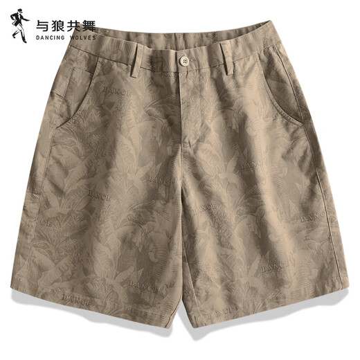 与狼共舞【满身印花】休闲短裤男2025夏季新款纯棉弹力时尚青年五分裤4019 卡其701 29