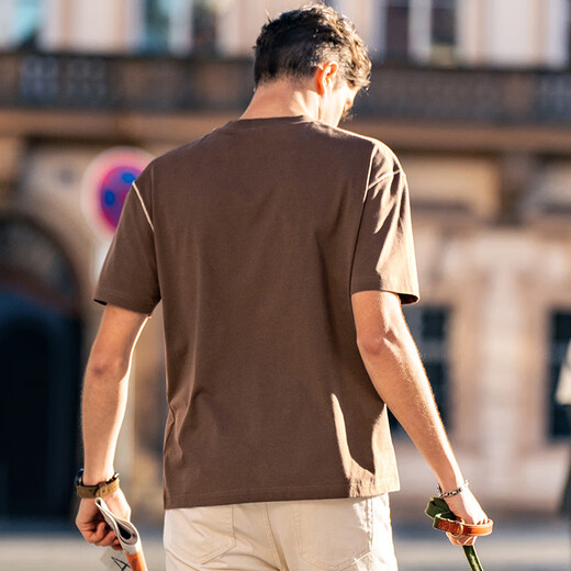 Mr. Bu Bu silhouette design short-sleeved T-shirt for men 2024 spring and summer new American casual and fashionable simple GT15265 Cigarette L (175)