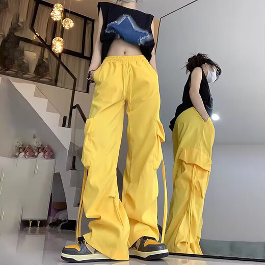 粉色工装裤女春夏2025新款高腰垂感阔腿窄版休闲美式速干运动裤子 蓝色 【MY-687】 S