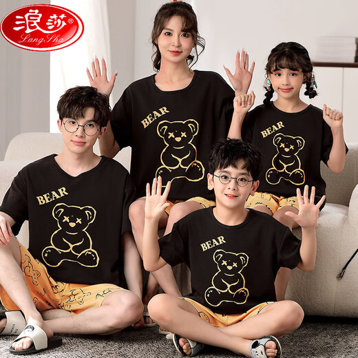 Langsha (Langsha) Algodón de algodón puro verano Padamas de pijamas de manga corta Madre e hija Traje de verano Familia Continua ropa para el hogar YPF Set 724 Apricot Teddy M Men's L Size [170C130Jin [Jin equivale a 0.5 kg]]