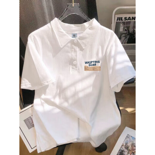 重磅polo衫短袖男款ins潮牌夏季宽松纯棉百搭半袖体恤翻领上衣服 【3895*wasp】-白色 M _80-110斤