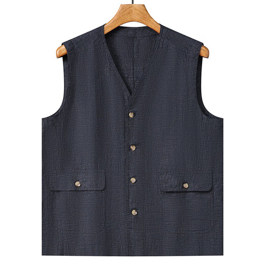 
Line men's cardigan vest vest solid color summer thin sleeveless vest Chinese style middle-aged and young top Lanhei XL