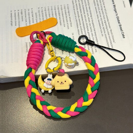 Youmipa cute ins mobile phone lanyard short hand-held woven wrist pendant durable cartoon hanging chain strong mobile phone chain black kulomi + woven bracelet black and white grid black card strip small black rope