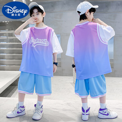 Disney boys summer quick-drying suit jersey handsome sports internet celebrity mid-da kids sleeveless vest summer children's basketball uniform PPX-6086 black 120 recommended for 6-7 years old