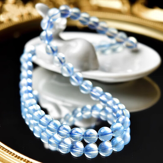 Eternal symbol light luxury brand aquamarine necklace for women, crystal clavicle chain, ice seed blue pendant, birthday gift for men, bead diameter is about 8mm, length is about 40cm, 1 carat