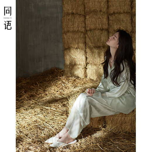 同语年新款冰雪丝睡衣女春夏季长袖宽松可外穿女士家居服套装 女士-S3880 XL 170（身高168-175cm，体重12