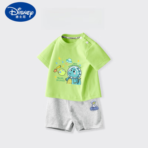 迪士尼（Disney）男童短袖套装宝宝a类纯棉上衣2025夏季小童宝宝运动短裤圆领上衣 AP12088X杏+I12088K藏青 80 cm