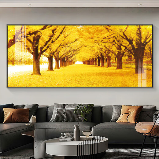 Sala de estar de piso dorado Pinturas colgantes Modern Atmosférico Fondo de fondo Decoración de paredes Pinturas Golden Avenue Pinturas al óleo Murales 3294-Hongyun Hangtou-B Pinturas de porcelana de cristal Strong 240*100m3.51