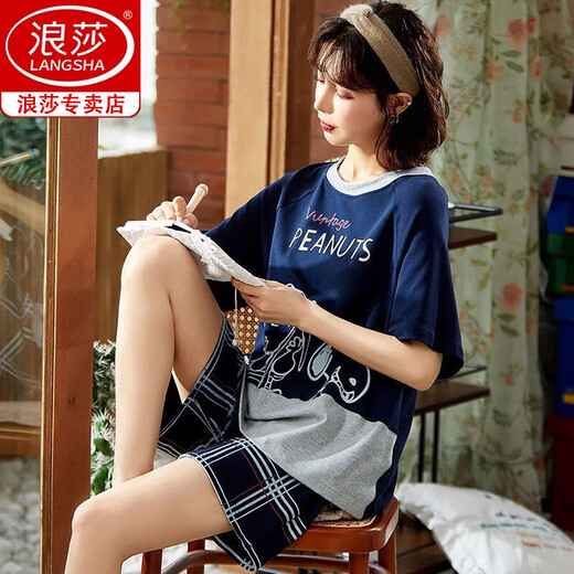 浪莎冰丝睡衣女夏季短袖2025年新款韩版可爱夏天薄款可外穿家居服套装 6630# XL 【推荐110-125斤】