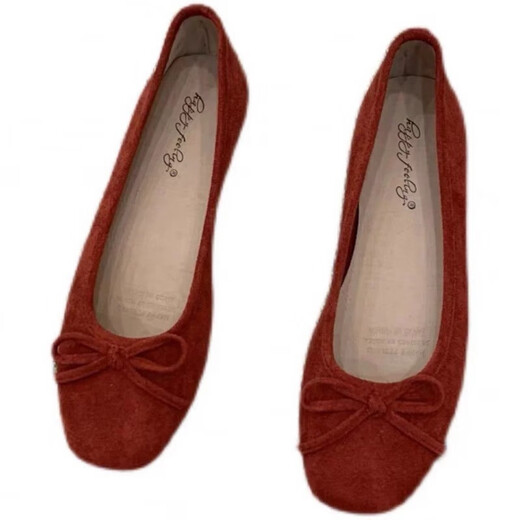 Jingpufei Bogen mit flachem Mund flacher Einzelschuhe für Frauen Ballettschuhe rot 2025 J683-4 Rot 38