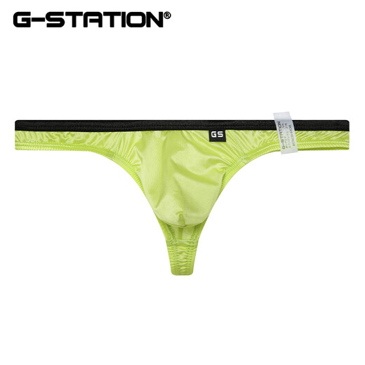 G-STATION satin feel, silky and comfortable Super Shine sexy men's thong with bulging bag singlet too small blue L