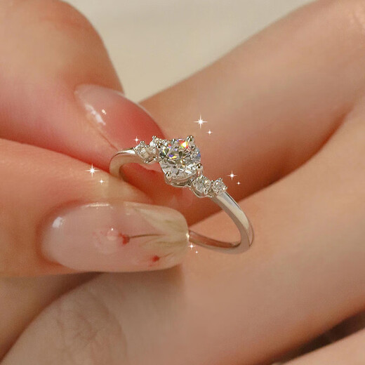 Pt950 platinum star moissanite diamond ring 18 platinum proposal wedding ring gift for girlfriend birthday gift light luxury star center diamond 50 points live ring adjustable size