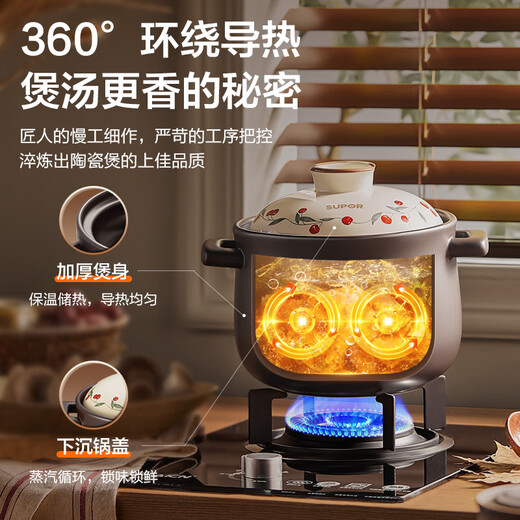 SUPOR ceramic pot, soup pot, household casserole soup pot, high temperature resistant casserole, rice casserole, gas open flame special vegetable pot, stew, stew, 3-4 servings, 3L