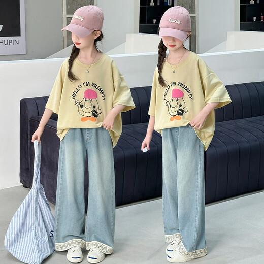 BALABALA [Empfohlen von der zentralen Mutter] Mädchen Sommer Kurzarm Set 2025 Neues lässiges Kinder -Top -Kinder -Sommer -Eichhörnchen -Set [6622] 160 cm