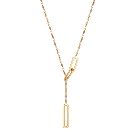 Feiyu simple cold style geometric square adjustable long sweater necklace chain autumn and winter titanium steel 18K gold tassel pendant gold