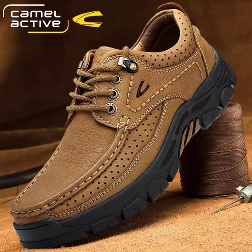 
Camel dynamic men's shoes, big-toe leather shoes, genuine leather outdoor sports and casual work shoes, thick sole non-slip middle-aged dad's shoes, 6198 brown 38 leather shoes size
